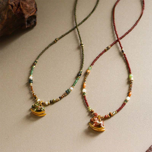 Wear FengShui Year Of The Horse Copper Tiger Eye Various Beads Balance Necklace Pendants