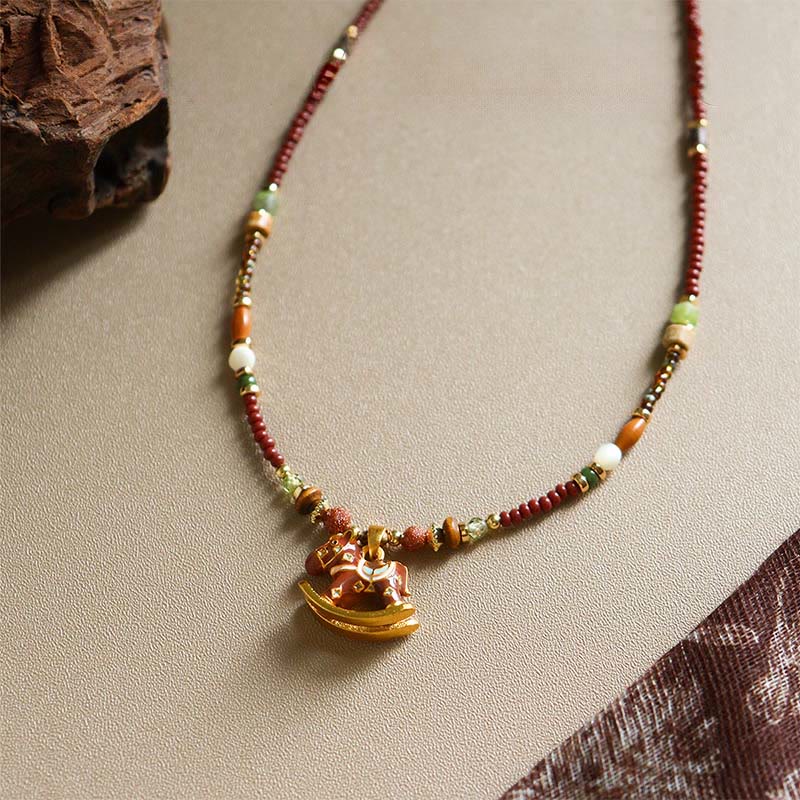 Wear FengShui Year Of The Horse Copper Tiger Eye Various Beads Balance Necklace Pendants