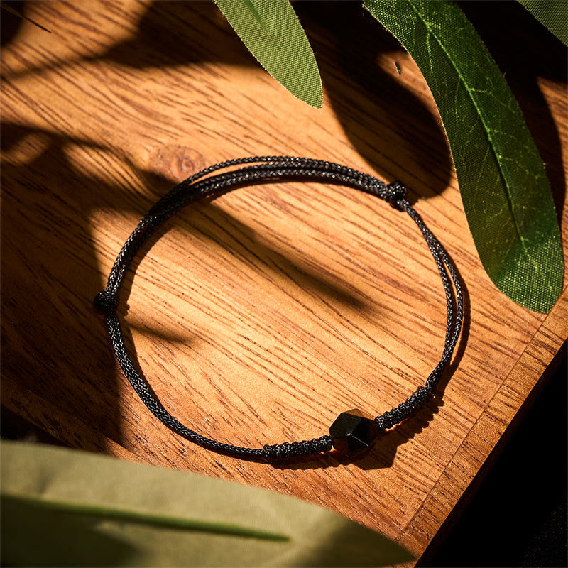 Wear FengShui Natural Black Obsidian String Braided Strength Bracelet