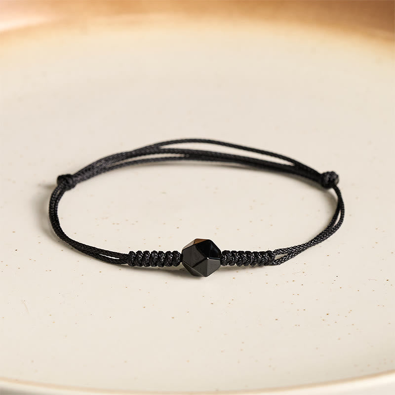 Wear FengShui Natural Black Obsidian String Braided Strength Bracelet