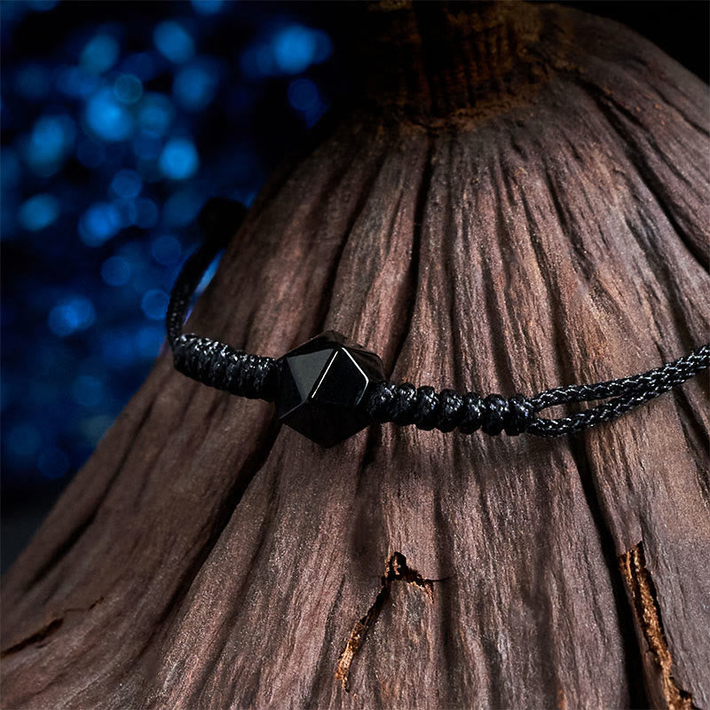 Wear FengShui Natural Black Obsidian String Braided Strength Bracelet