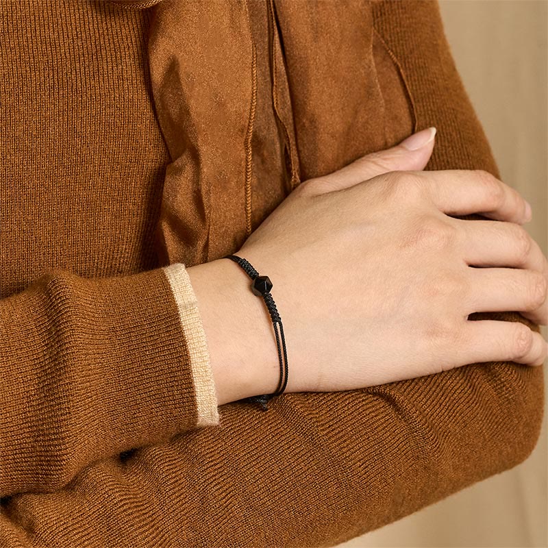 Wear FengShui Natural Black Obsidian String Braided Strength Bracelet