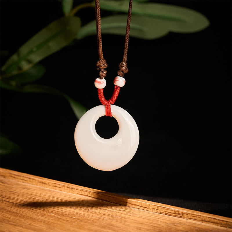 Wear FengShui Ethnic Peony Peach Blossoms Lotus Symbol Ceramics Necklace Enlightenment Pendant