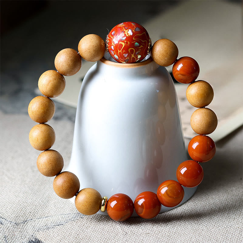 Wear FengShui Lacquer Craft Bead Sandalwood South Red Agated Protection Bracelet