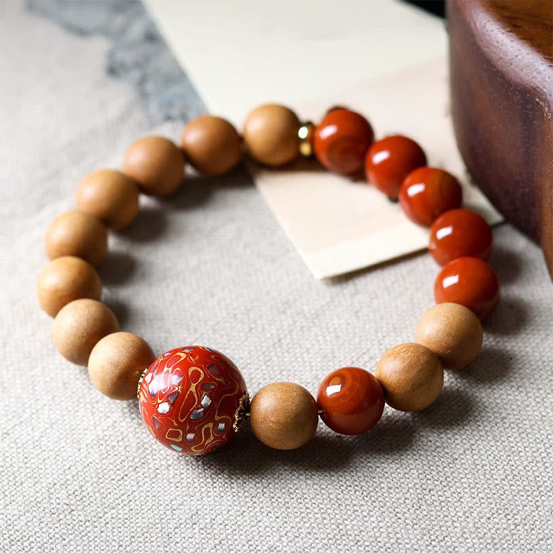Wear FengShui Lacquer Craft Bead Sandalwood South Red Agated Protection Bracelet