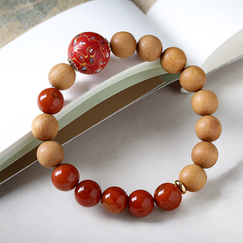 Wear FengShui Lacquer Craft Bead Sandalwood South Red Agated Protection Bracelet