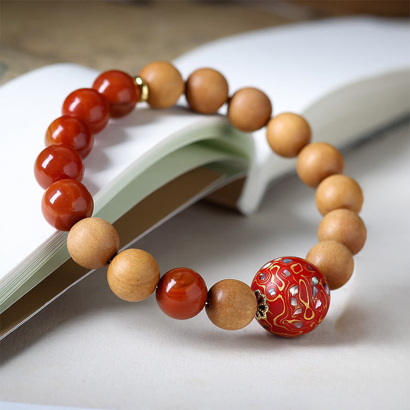Wear FengShui Lacquer Craft Bead Sandalwood South Red Agated Protection Bracelet