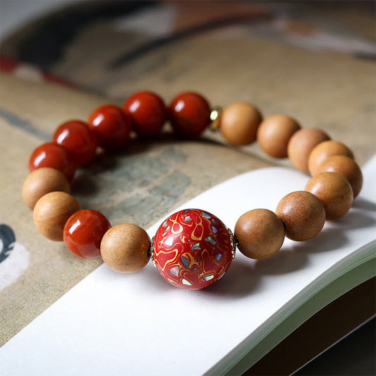 Wear FengShui Lacquer Craft Bead Sandalwood South Red Agated Protection Bracelet