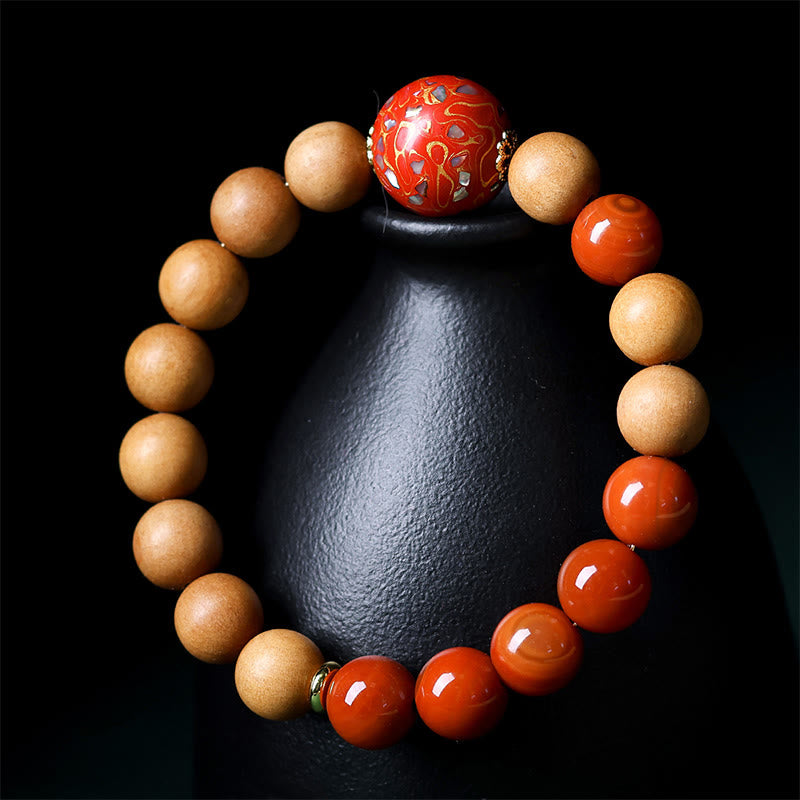 Wear FengShui Lacquer Craft Bead Sandalwood South Red Agated Protection Bracelet