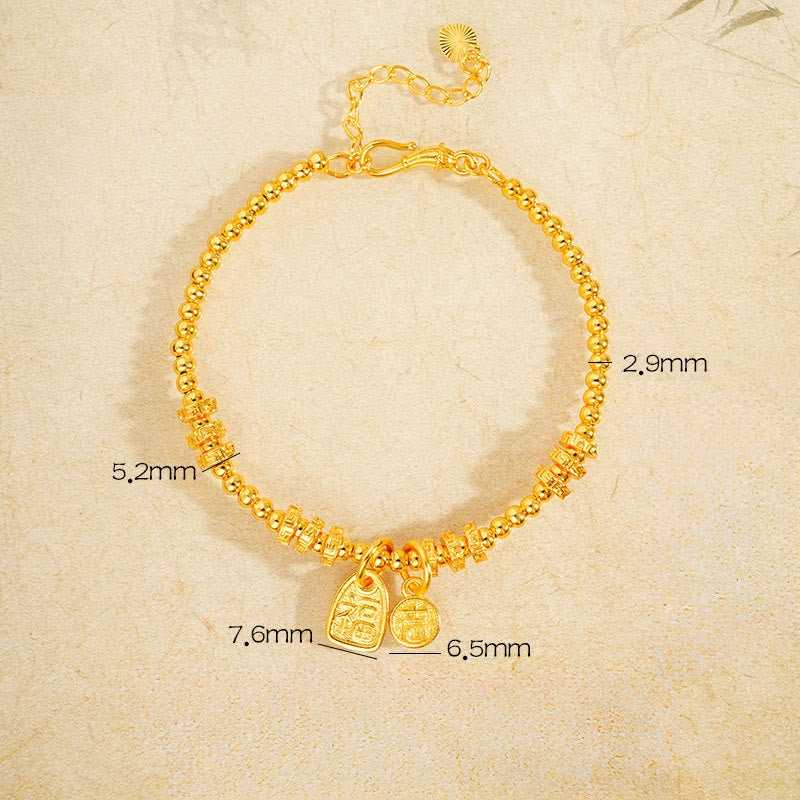 Wear FengShui 24k Gold Plated Brass Fu Character Lucky Charm Blessing Bracelet