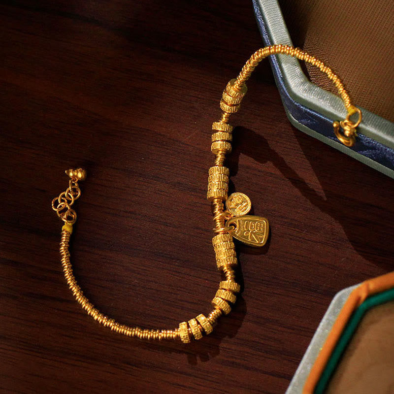 Wear FengShui 24k Gold Plated Brass Fu Character Lucky Charm Blessing Bracelet