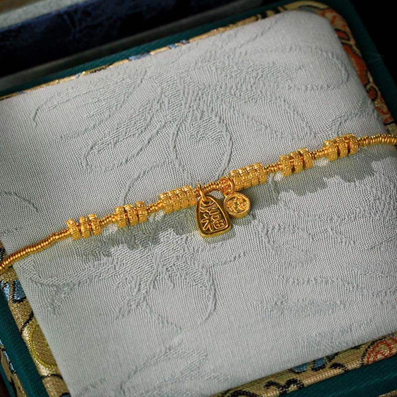Wear FengShui 24k Gold Plated Brass Fu Character Lucky Charm Blessing Bracelet