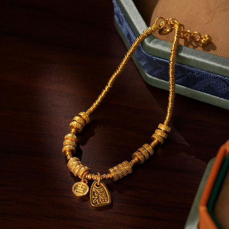 Wear FengShui 24k Gold Plated Brass Fu Character Lucky Charm Blessing Bracelet