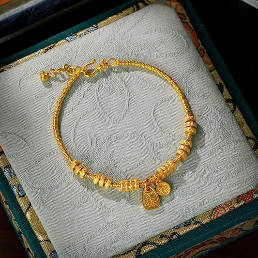 Wear FengShui 24k Gold Plated Brass Fu Character Lucky Charm Blessing Bracelet