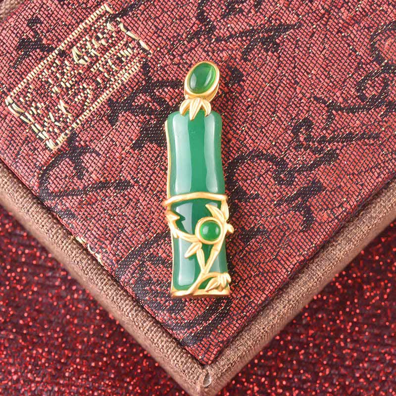 Wear FengShui White Jade Cyan Jade Bamboo Protection Necklace Pendant