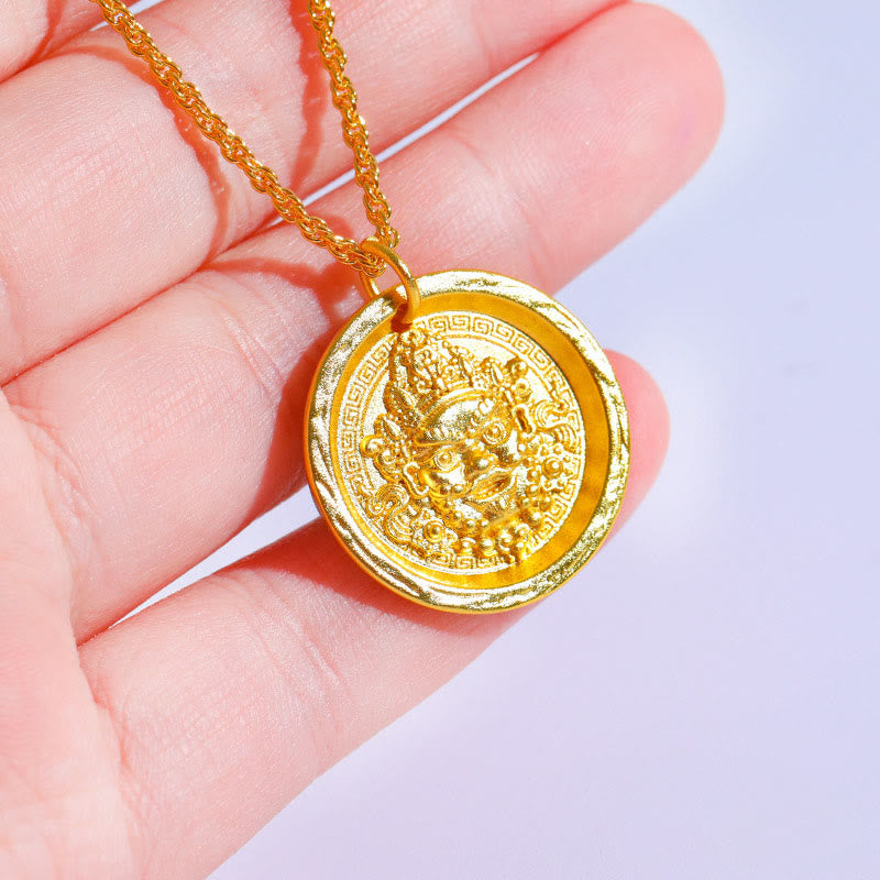 Wear FengShui 24k Gold Plated Brass Yellow Jambhala Prosperity Protection Chain Pendant Necklace