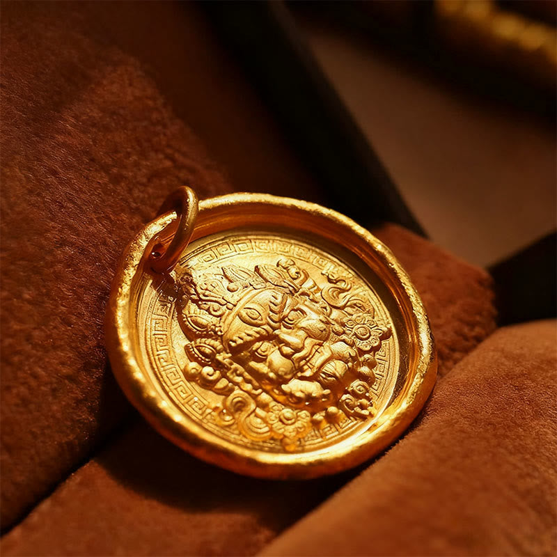 Wear FengShui 24k Gold Plated Brass Yellow Jambhala Prosperity Protection Chain Pendant Necklace