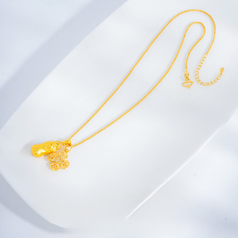 Wear FengShui 24k Gold Plated Brass Pixiu Cross Dorje Vajra Wealth Chain Pendant Necklace