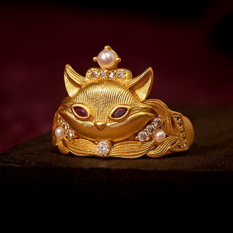 Wear FengShui Fox Head Design 24k Gold Plated Brass Adjustable Ring
