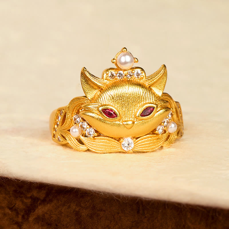 Wear FengShui Fox Head Design 24k Gold Plated Brass Adjustable Ring