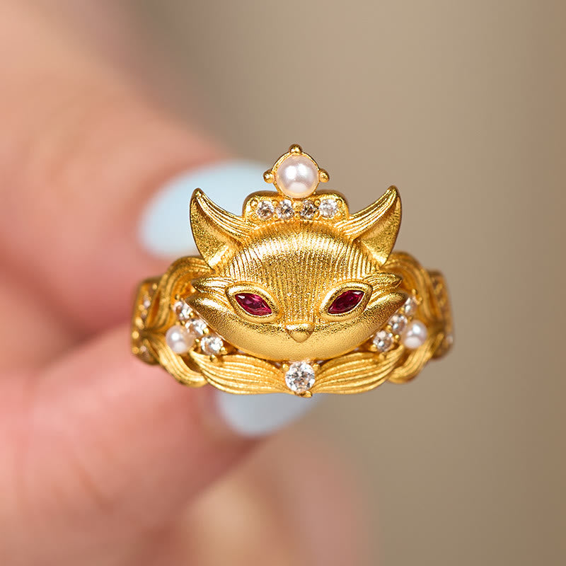 Wear FengShui Fox Head Design 24k Gold Plated Brass Adjustable Ring