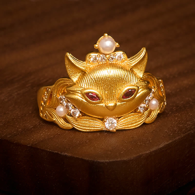 Wear FengShui Fox Head Design 24k Gold Plated Brass Adjustable Ring