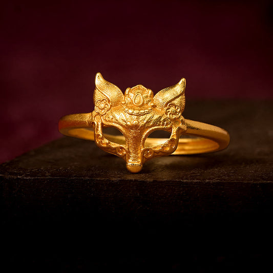 Wear FengShui Fox Mask 24k Gold Plated Brass Ring