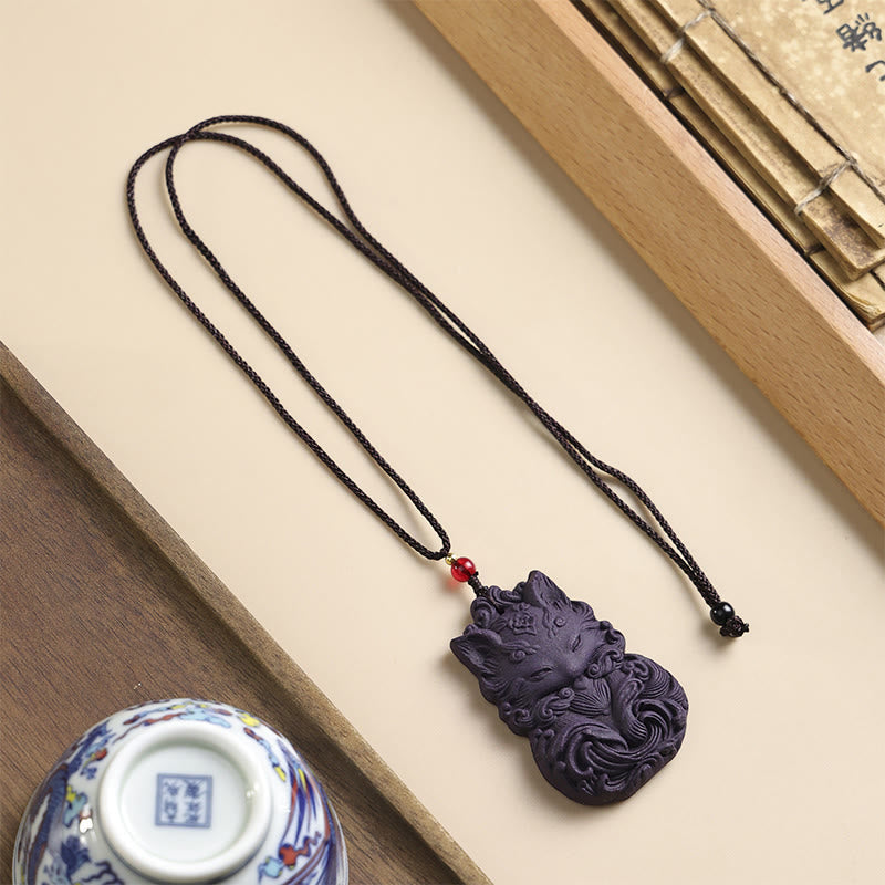 Wear FengShui Fox Mask Butterfly Taotie Peace Buckle Fortune Necklace Pendant