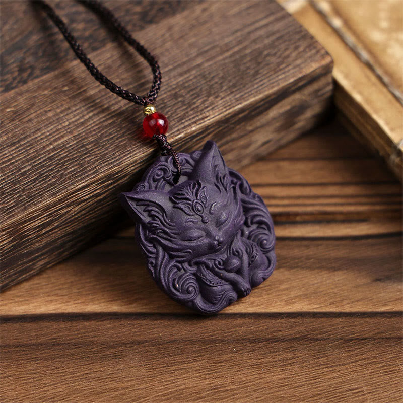Wear FengShui Fox Mask Butterfly Taotie Peace Buckle Fortune Necklace Pendant