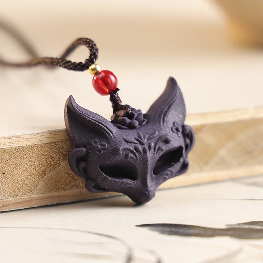 Wear FengShui Fox Mask Butterfly Taotie Peace Buckle Fortune Necklace Pendant