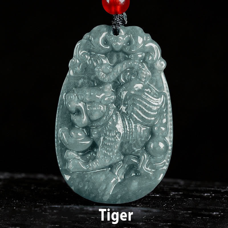 Wear FengShui Chinese Zodiac Jade Year of the Horse Luck Rope Necklace Pendant