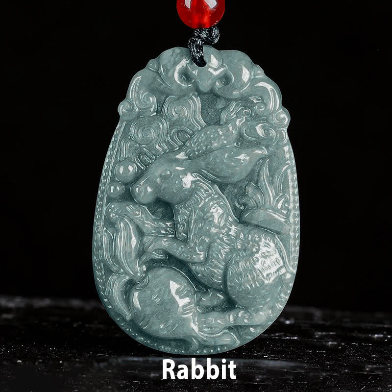 Wear FengShui Chinese Zodiac Jade Year of the Horse Luck Rope Necklace Pendant