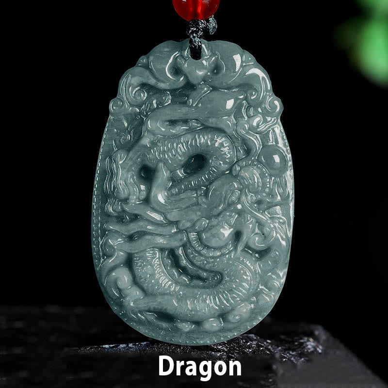 Wear FengShui Chinese Zodiac Jade Year of the Horse Luck Rope Necklace Pendant