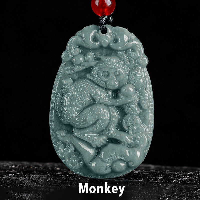 Wear FengShui Chinese Zodiac Jade Year of the Horse Luck Rope Necklace Pendant