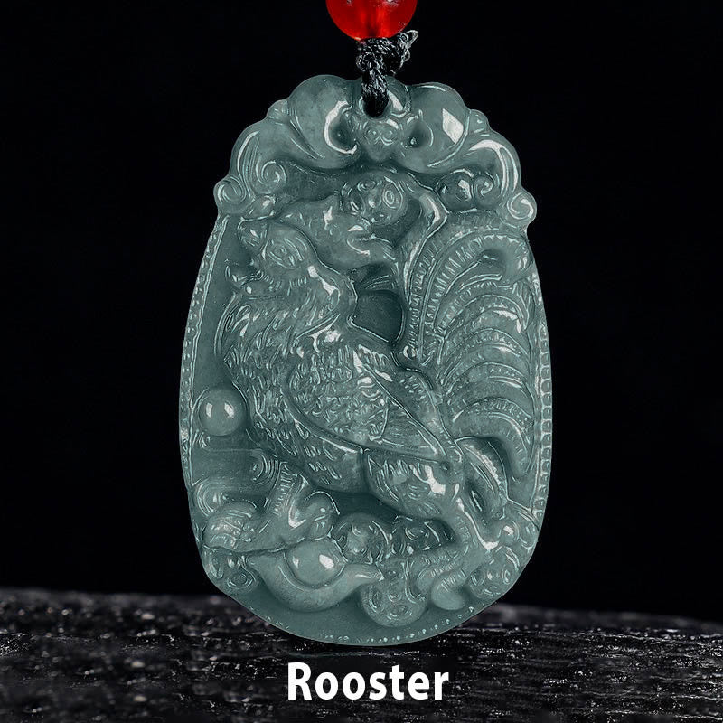 Wear FengShui Chinese Zodiac Jade Year of the Horse Luck Rope Necklace Pendant