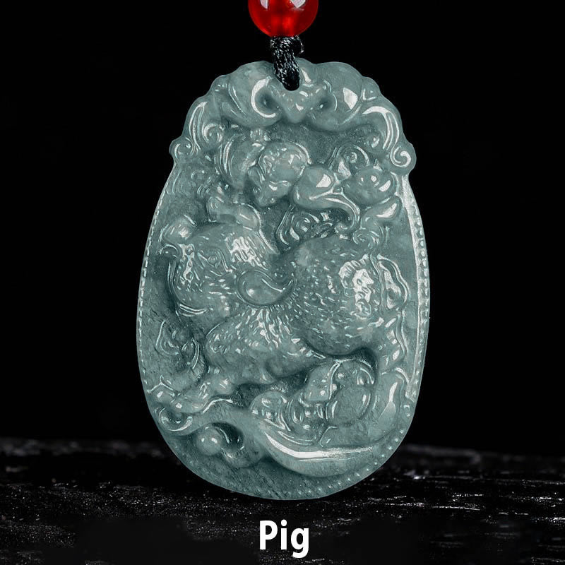 Wear FengShui Chinese Zodiac Jade Year of the Horse Luck Rope Necklace Pendant