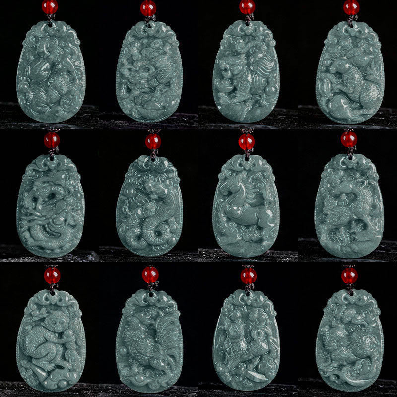 Wear FengShui Chinese Zodiac Jade Year of the Horse Luck Rope Necklace Pendant