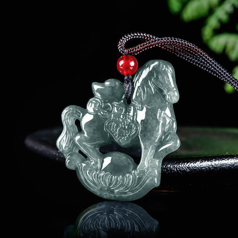 Wear FengShui Year of the Horse Jade Ingot Luck Prosperity Rope Necklace Pendant