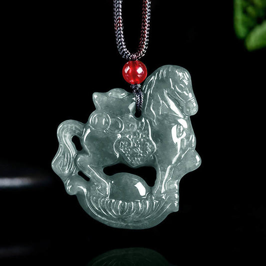 Wear FengShui Year of the Horse Jade Ingot Luck Prosperity Rope Necklace Pendant