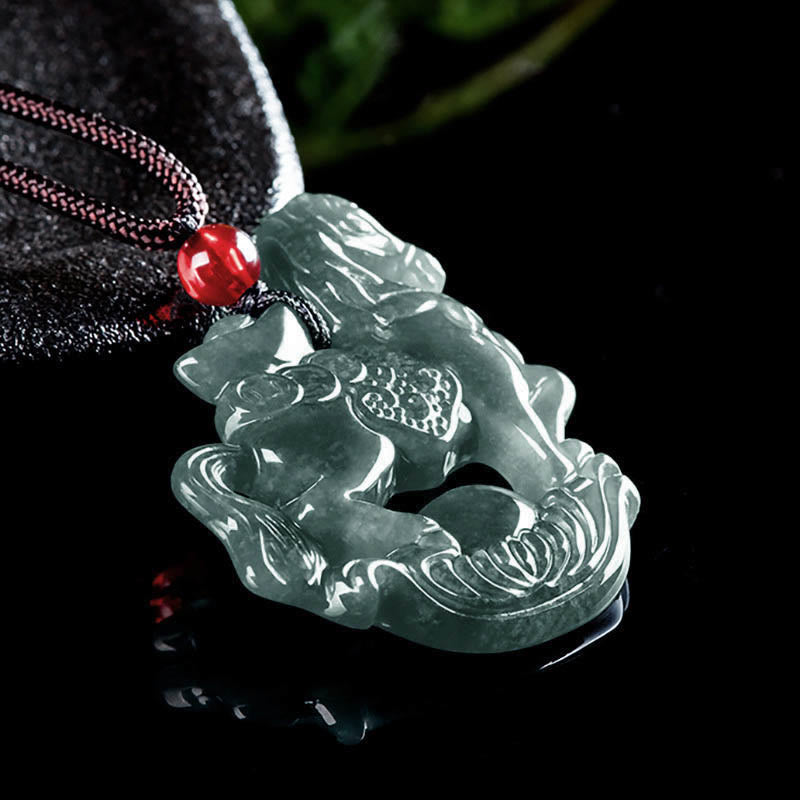 Wear FengShui Year of the Horse Jade Ingot Luck Prosperity Rope Necklace Pendant