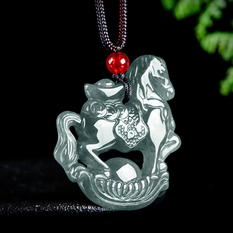 Wear FengShui Year of the Horse Jade Ingot Luck Prosperity Rope Necklace Pendant