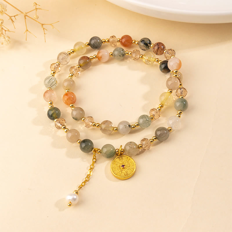Buddha Stones Colorful Rutilated Quartz Copper Auspiciousness Double Wrap Bracelet