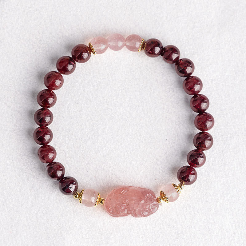 Wear FengShui Garnet Strawberry Quartz Pixiu Lucky Bracelet