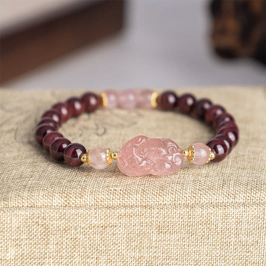 Wear FengShui Garnet Strawberry Quartz Pixiu Lucky Bracelet