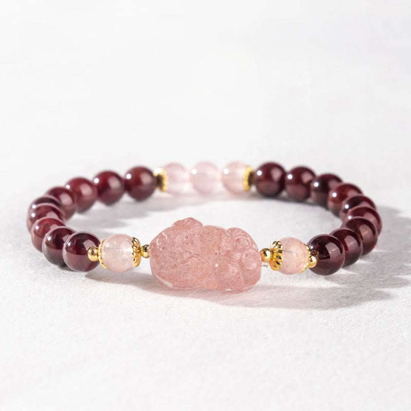 Wear FengShui Garnet Strawberry Quartz Pixiu Lucky Bracelet