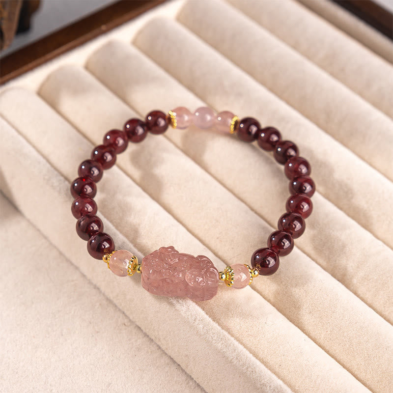 Wear FengShui Garnet Strawberry Quartz Pixiu Lucky Bracelet