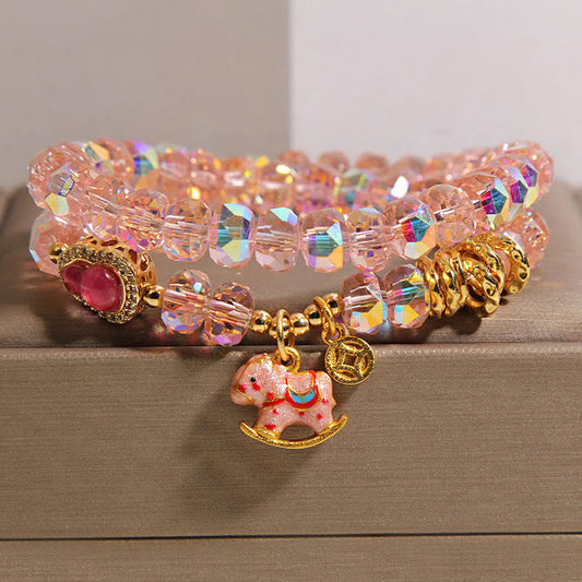 Wear FengShui Chinese Zodiac Year Of The Horse Crystal Glass Copper Coin Gourd Double Wrap Bracelet
