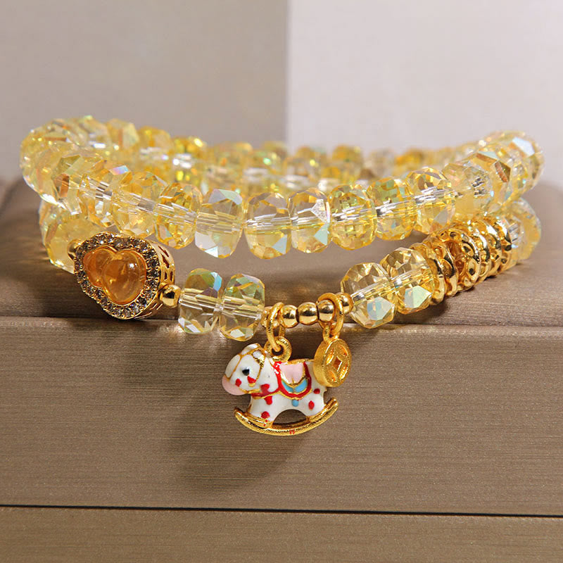 Wear FengShui Chinese Zodiac Year Of The Horse Crystal Glass Copper Coin Gourd Double Wrap Bracelet