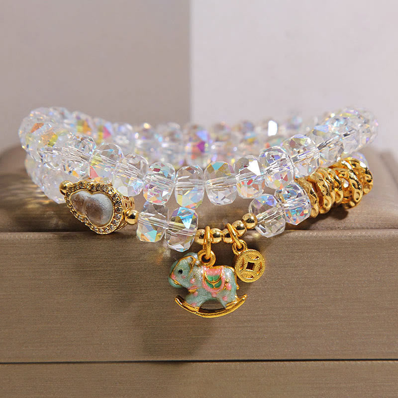 Wear FengShui Chinese Zodiac Year Of The Horse Crystal Glass Copper Coin Gourd Double Wrap Bracelet
