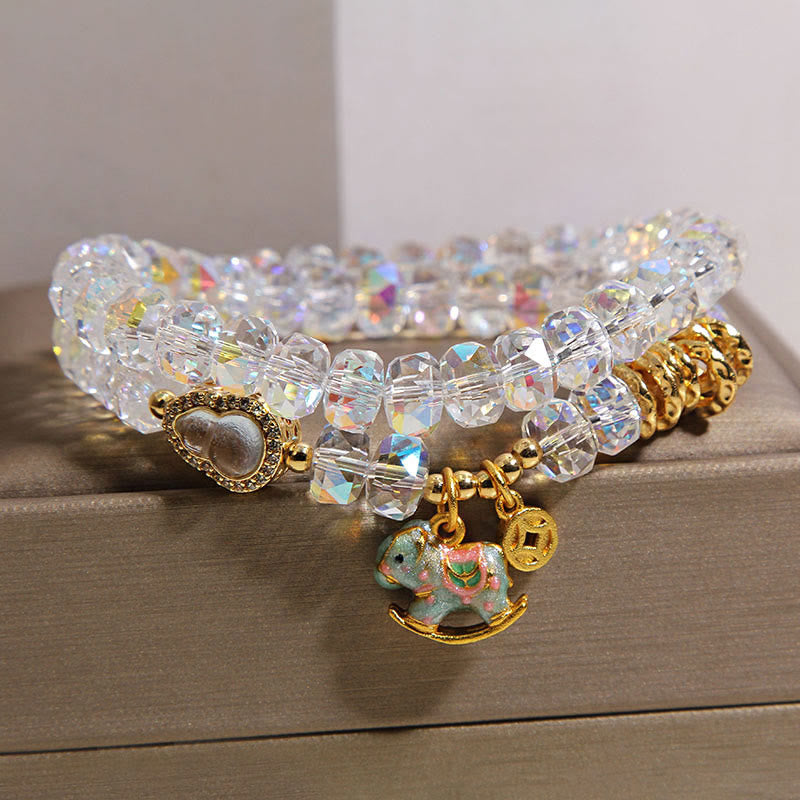 Wear FengShui Chinese Zodiac Year Of The Horse Crystal Glass Copper Coin Gourd Double Wrap Bracelet